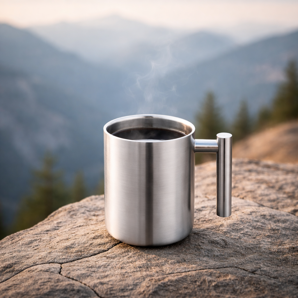 Wilmax Doppelwandiger Becher 350 ml Silber aus Edelstahl