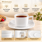 Wilmax Tasse mit Untertassen 200 ml 2er-Set Weiß aus Porzellan