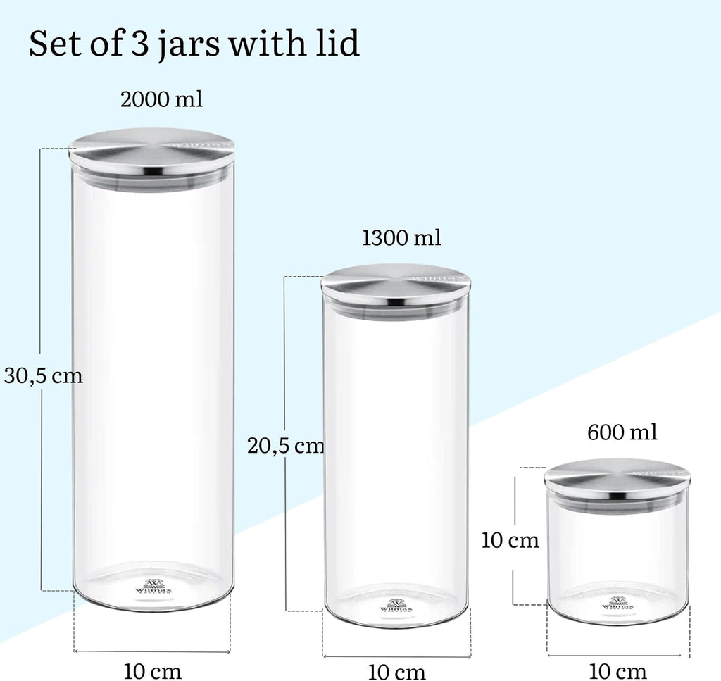 Wilmax Vorratsglas mit Edelstahldeckel 3er-Set