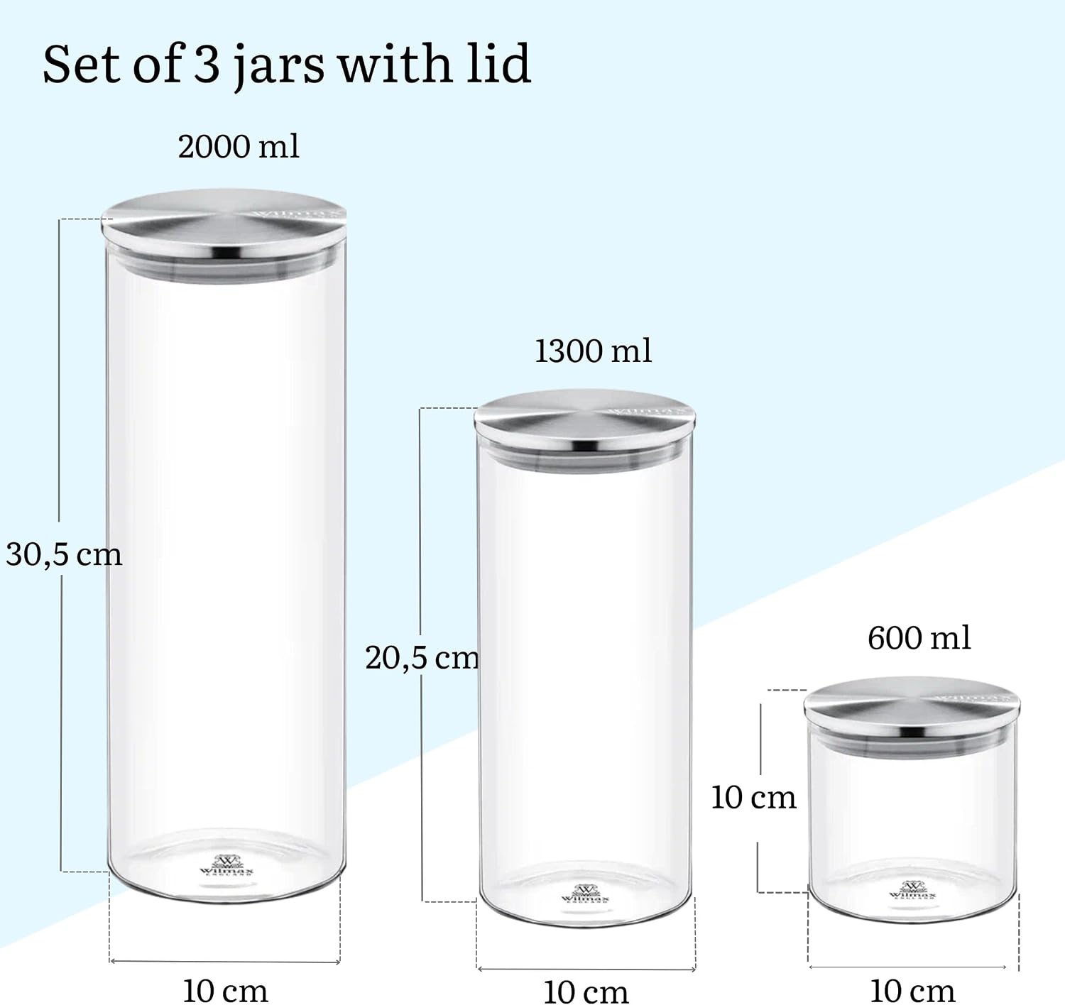 Wilmax Vorratsglas mit Edelstahldeckel 3er-Set