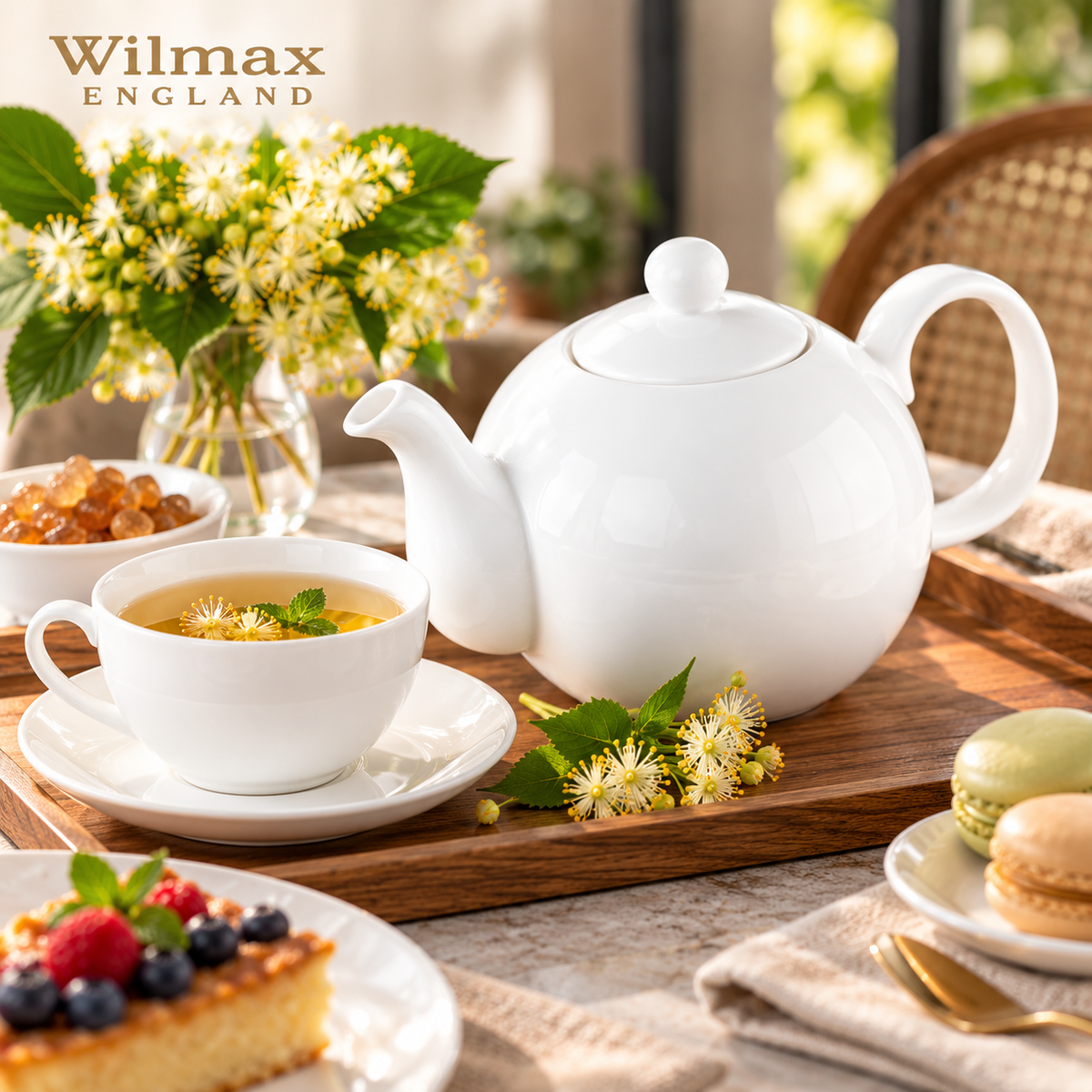 Wilmax Kaffee- und Teekanne mit integriertem Ausgusssieb 1100 ml Weiß aus Porzellan