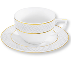 Wilmax Cappuccinotasse mit Untertasse 170 ml Weiß Goldrand Porzellan 6er Set WL-880102402/AB6