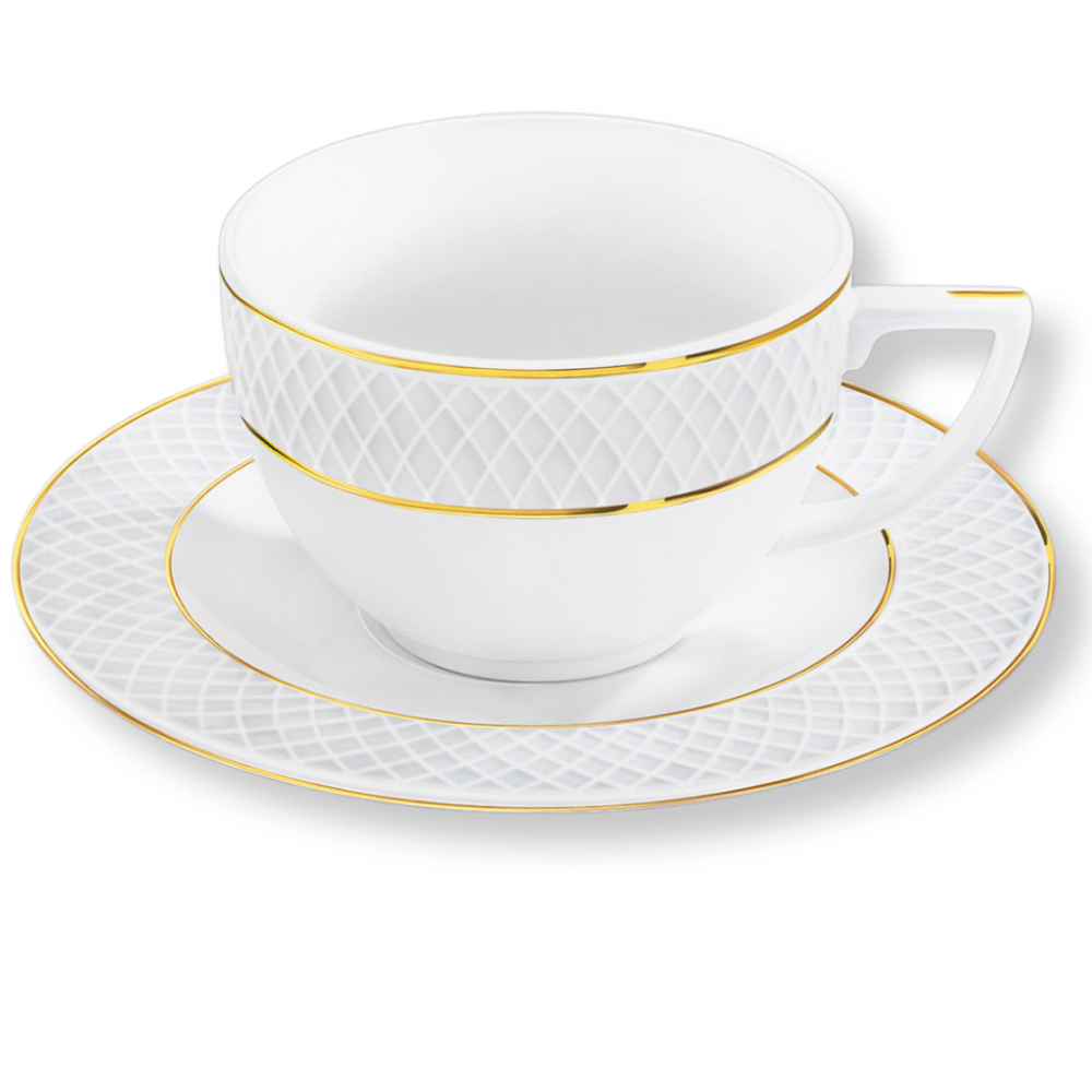 Wilmax Cappuccinotasse mit Untertasse 170 ml Weiß mit Golddekor aus Porzellan
