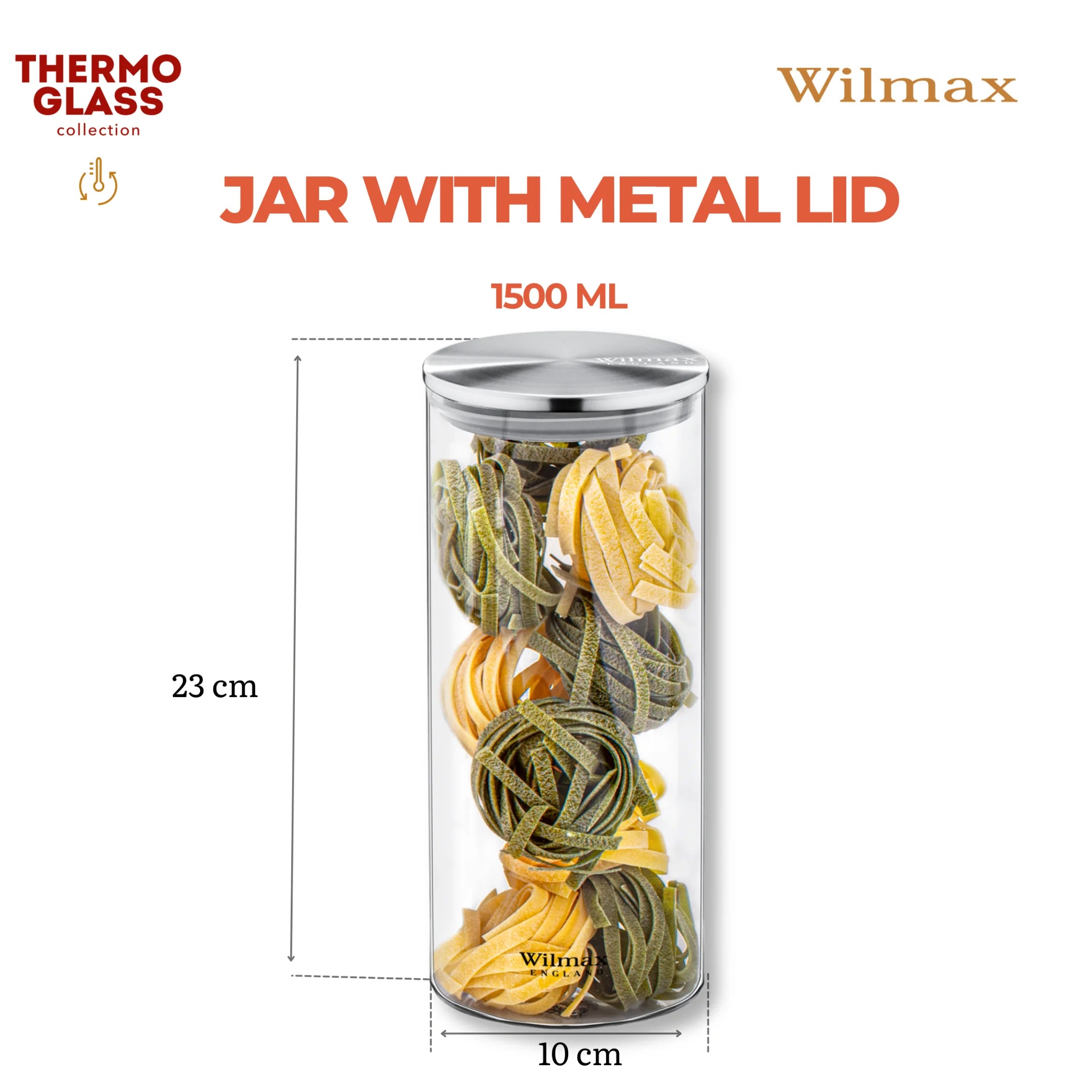 Wilmax Vorratsglas 1500 ml mit Edelstahldeckel Transparent