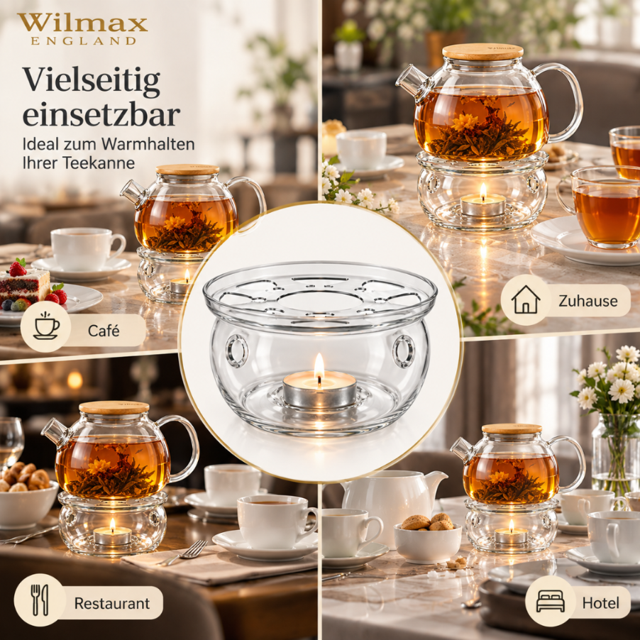 Wilmax Stövchen für Teekannen Transparent aus Glas