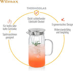 Wilmax Krug 1000 ml mit Edelstahldeckel Transparent aus Thermoglas