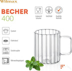 Wilmax Hitzebeständiger Glasbecher mit Henkel 400 ml 6er-Set aus Glas