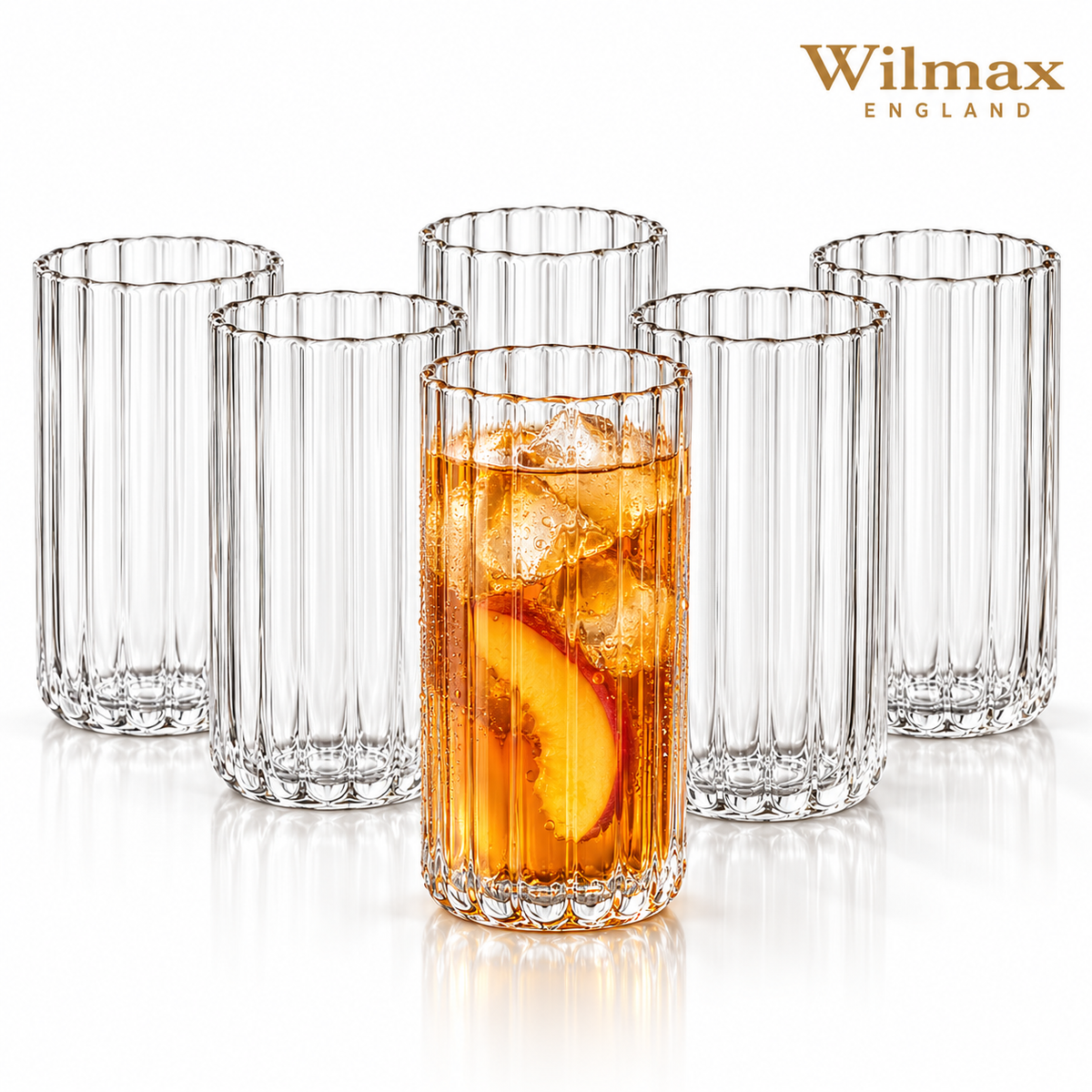 Wilmax Geriffeltes Glas 300 ml 6er-Set Transparent aus Borosilikatglas