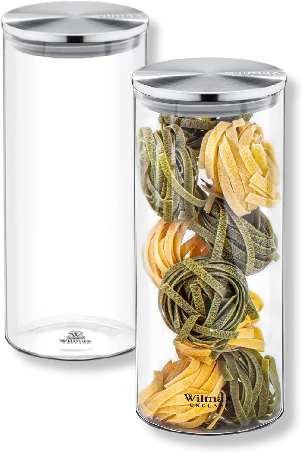 Wilmax Vorratsglas 1500 ml mit Edelstahldeckel 2er-Set Transparent