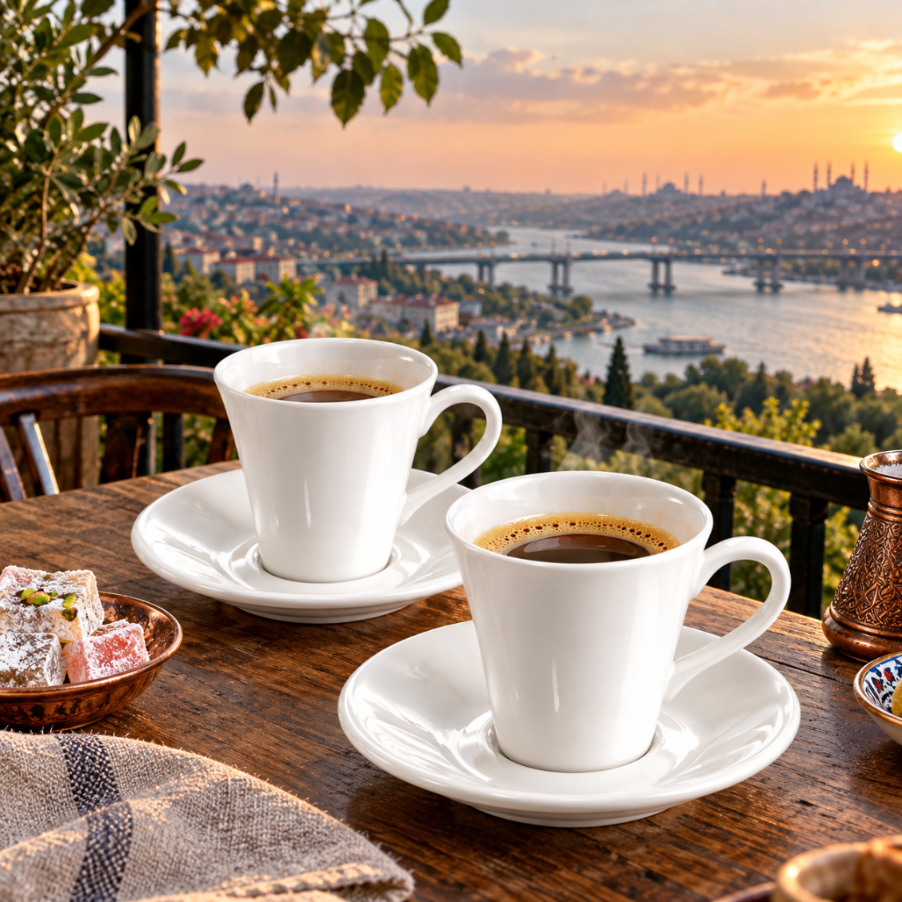 Wilmax Kaffeetassen mit Untertassen 160 ml 2er-Set Weiß aus Porzellan
