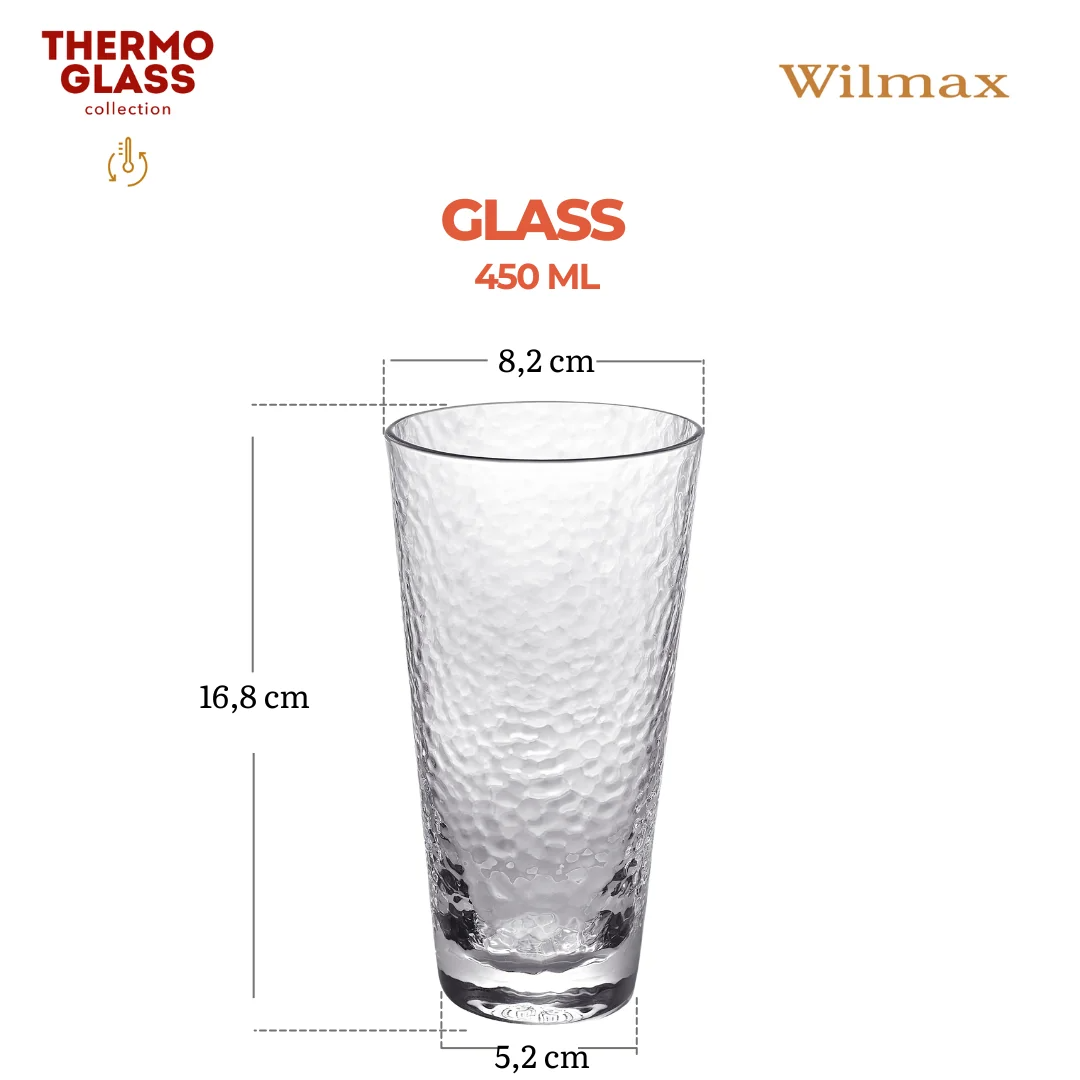 Wilmax Gehämmertes Glas 450 ml Transparent aus Borosilikatglas