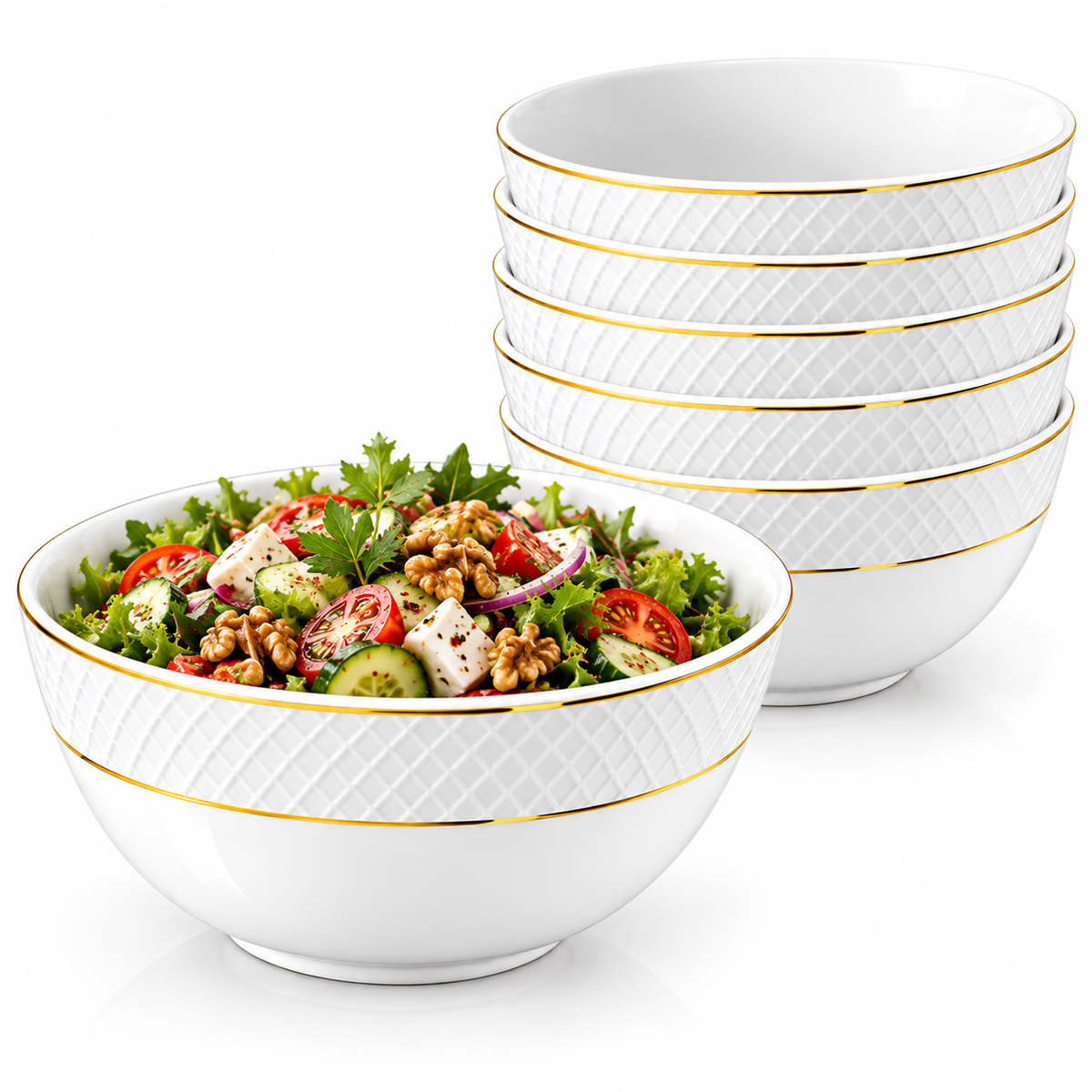 Wilmax Schale 1300 ml 18 cm 6er-Set Weiß mit Goldrand aus Porzellan