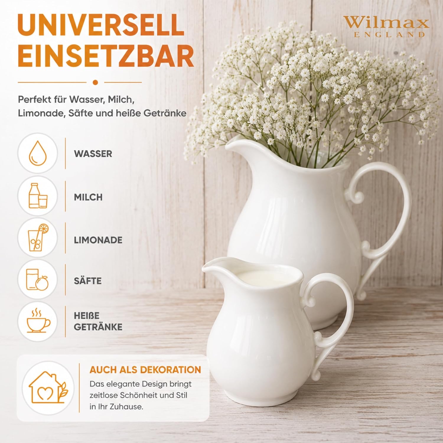 Wilmax Krug 830 ml Weiß aus Porzellan