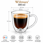 Wilmax Doppelwandiger Becher 300 ml 6er-Set Transparent
