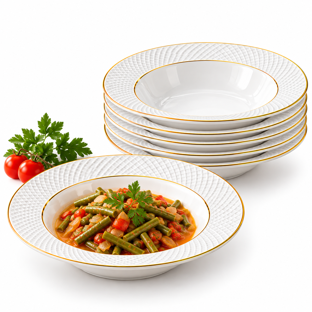 Wilmax Tiefer Teller 22,5 cm 6er-Set Weiß mit Goldrand aus Porzellan