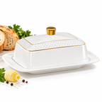 Wilmax Butterdose 18,5 × 12,5 × 7,5 cm Weiß mit Goldrand aus Porzellan