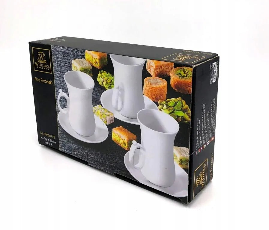 Wilmax Tasse mit Untertassen 6er-Set Weiß aus Porzellan