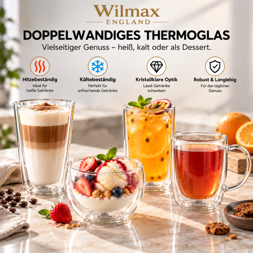 Wilmax Doppelwandige Tasse 250 ml 6er-Set Transparent