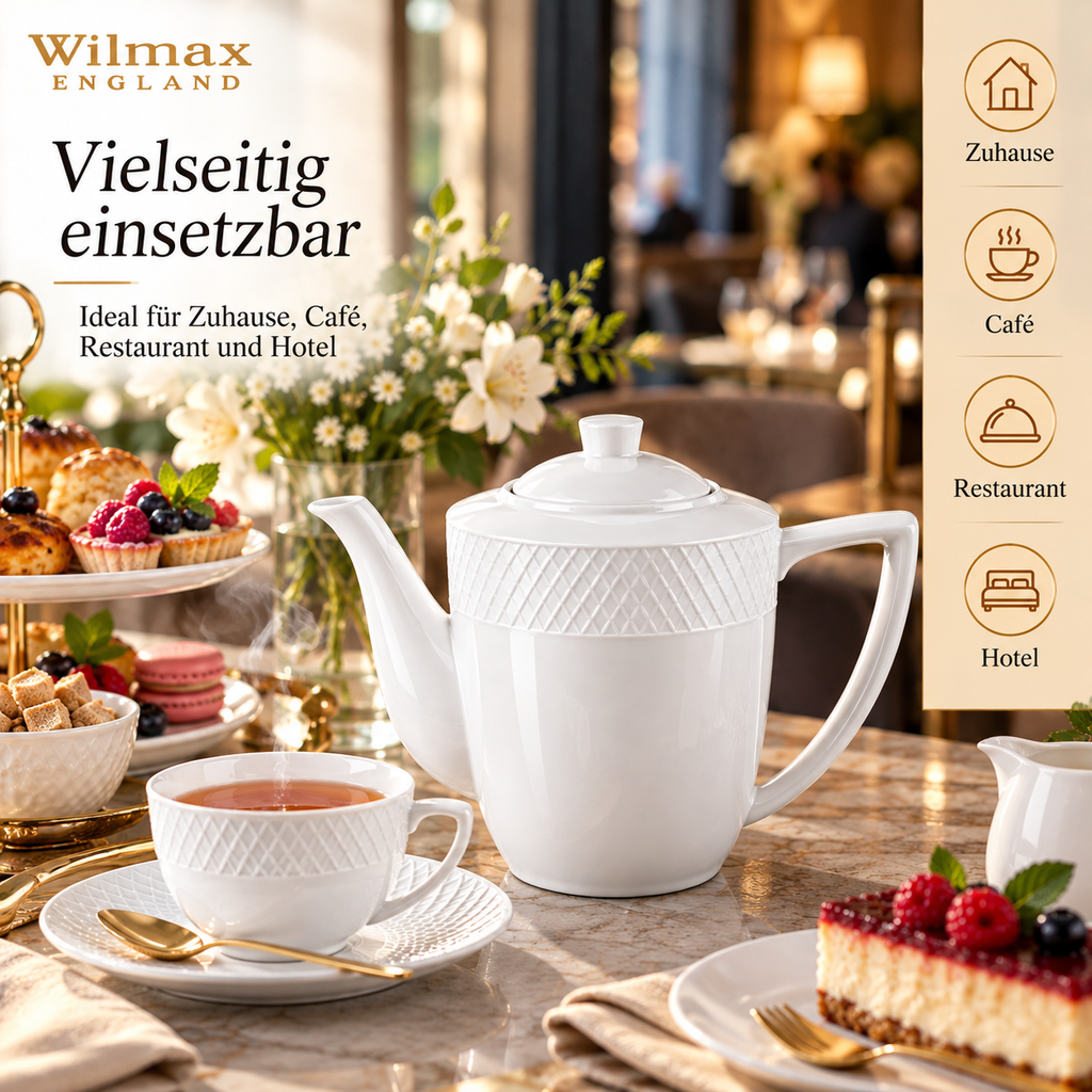 Wilmax Kaffee- und Teekanne mit integriertem Ausgusssieb mit integriertem Ausgusssieb 750 ml Weiß aus Porzellan