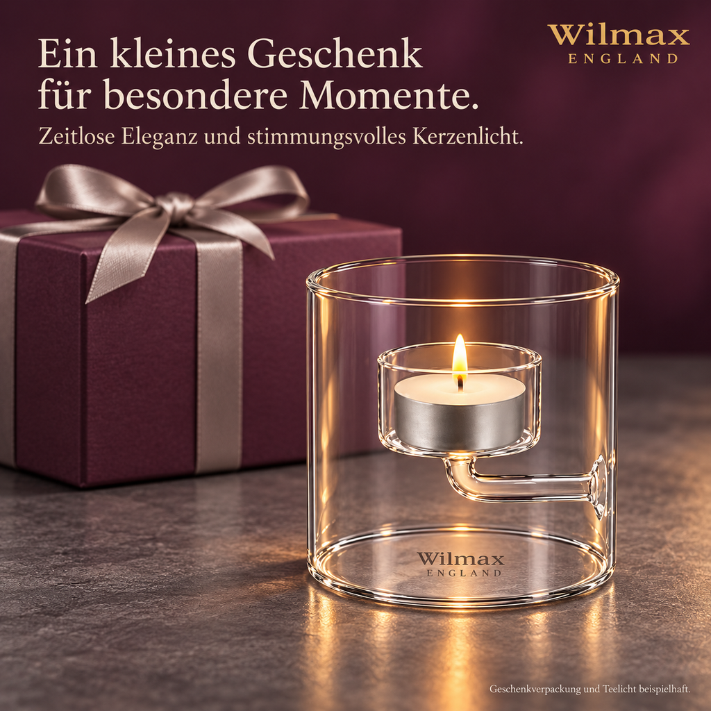 Wilmax Teelichthalter für 1 Teelicht 9 cm Transparent aus Glas