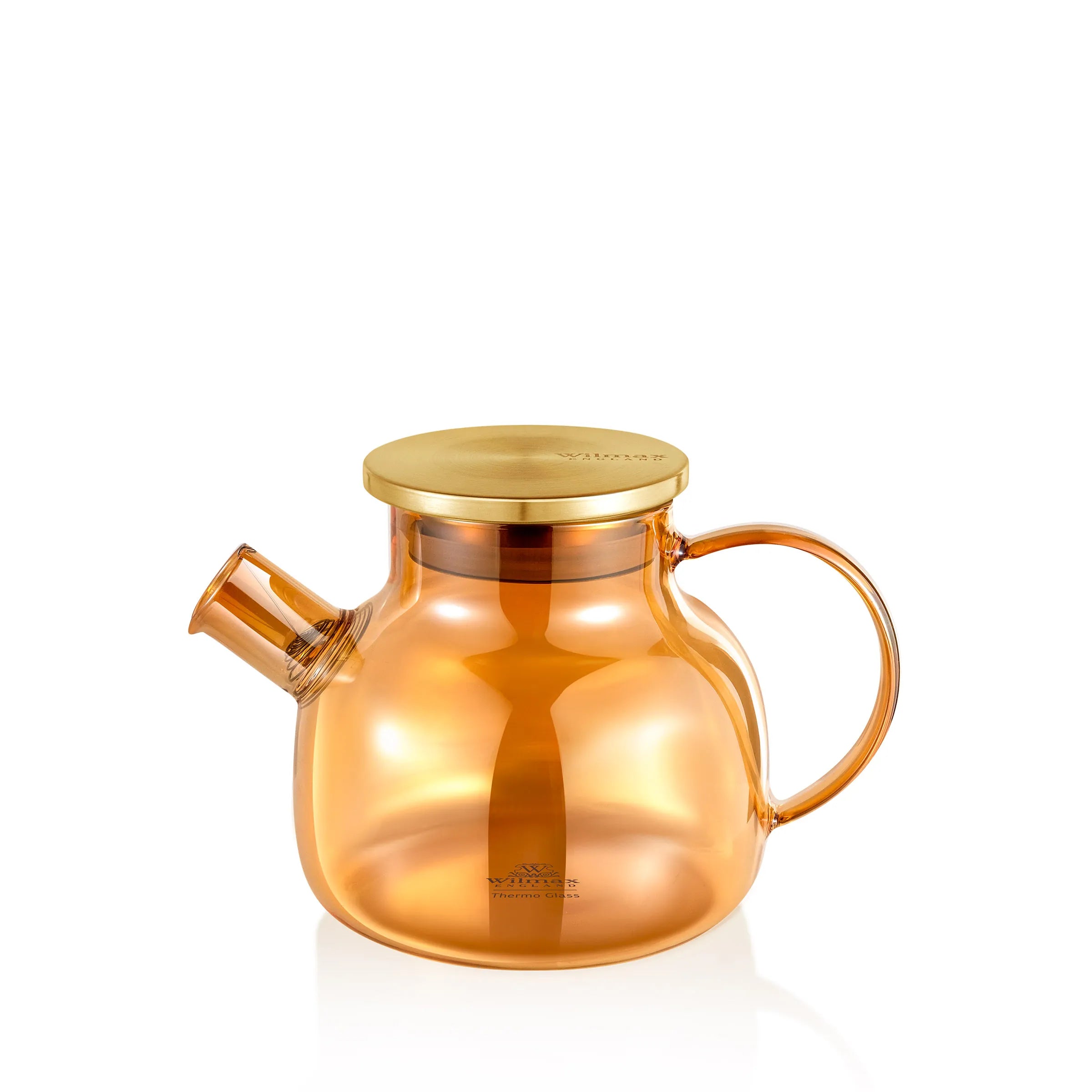 Wilmax Teekanne 950 ml  mit Federfilter und mit Edelstahldeckel Gold aus Thermoglas