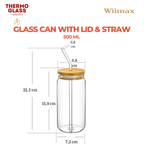 Wilmax Glasbecher 500 ml mit Deckel Trinkhalm WL-888610/A