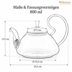 Wilmax Teekanne 800 ml mit Federfilter und Glasdeckel Transparent aus Thermoglas