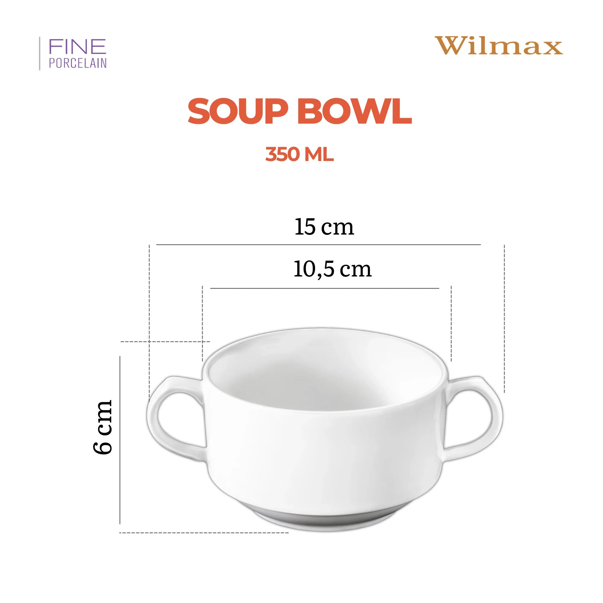 Wilmax Suppentasse 350 ml 4er-Set Weiß aus Porzellan