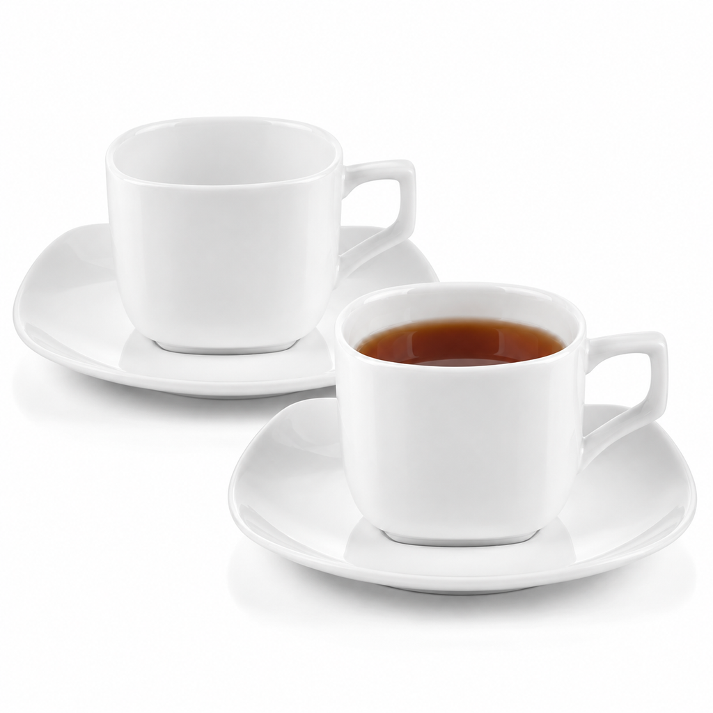 Wilmax Tasse mit Untertassen 200 ml 2er-Set Weiß aus Porzellan