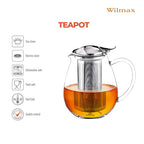Wilmax Teekanne 850 ml mit Edelstahlfilter Transparent aus Thermoglas