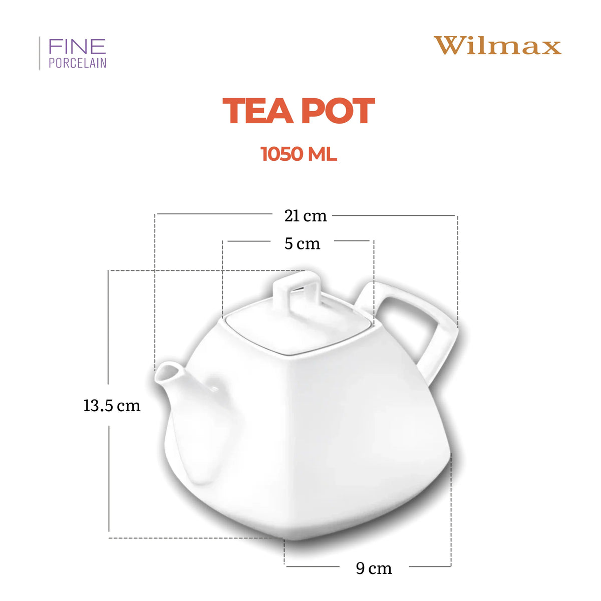 Wilmax Kaffee- und Teekanne mit integriertem Ausgusssieb 1050 ml Weiß aus Porzellan