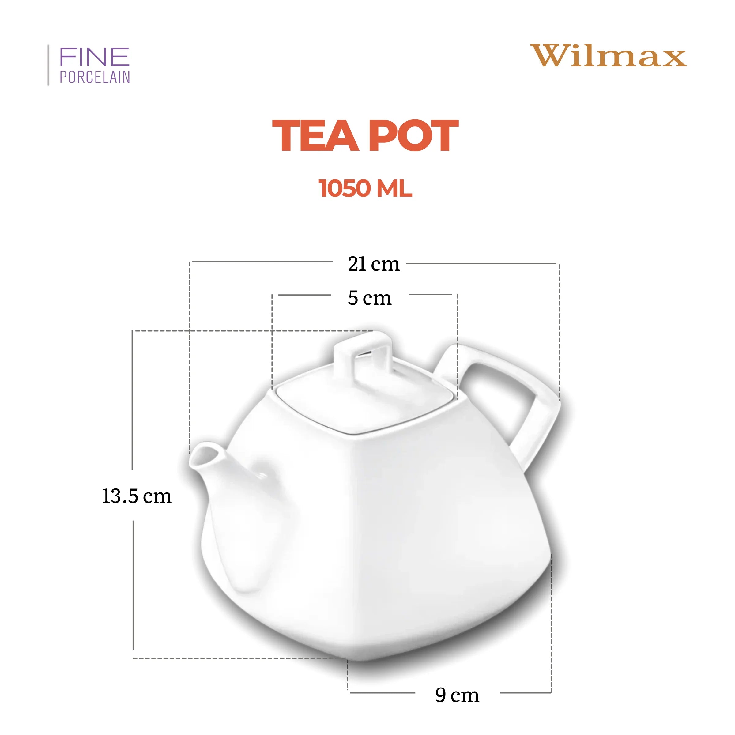 Wilmax Kaffee- und Teekanne mit integriertem Ausgusssieb 1050 ml Weiß aus Porzellan