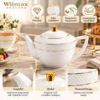 Wilmax Kaffee- und Teekanne mit integriertem Ausgusssieb 900 ml Weiß mit Golddekor aus Porzellan