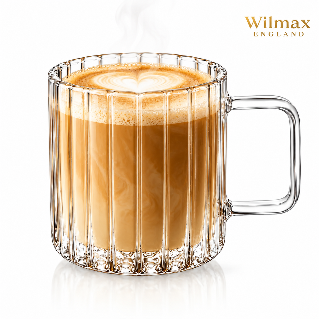 Wilmax Hitzebeständiger Glasbecher mit Henkel 150 ml Transparent aus Glas