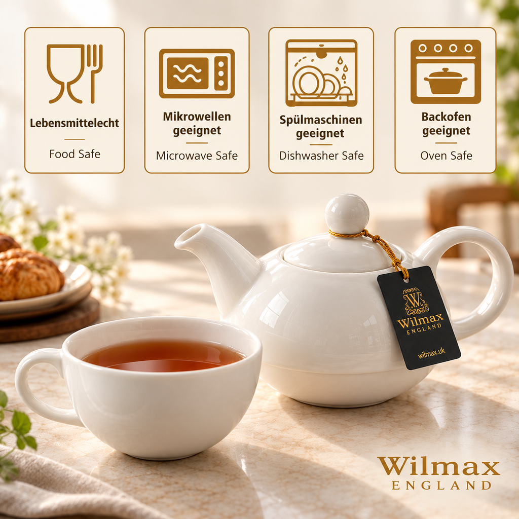 Wilmax Teekannen- und Tassen-Set 375 ml / 240 ml Weiß aus Porzellan