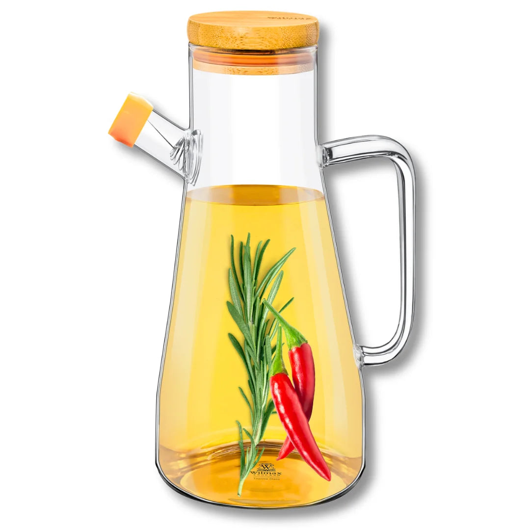 Wilmax Ölflasche 900 ml mit Ausgießer und Filter Transparent aus Glas