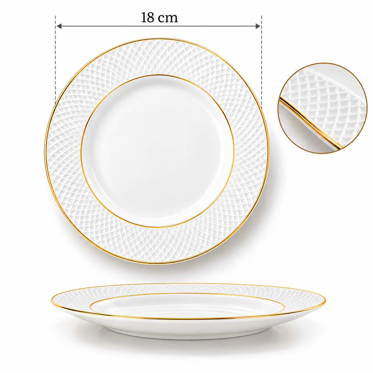 Wilmax Teller 18 cm 6er-Set Weiß mit Goldrand aus Porzellan