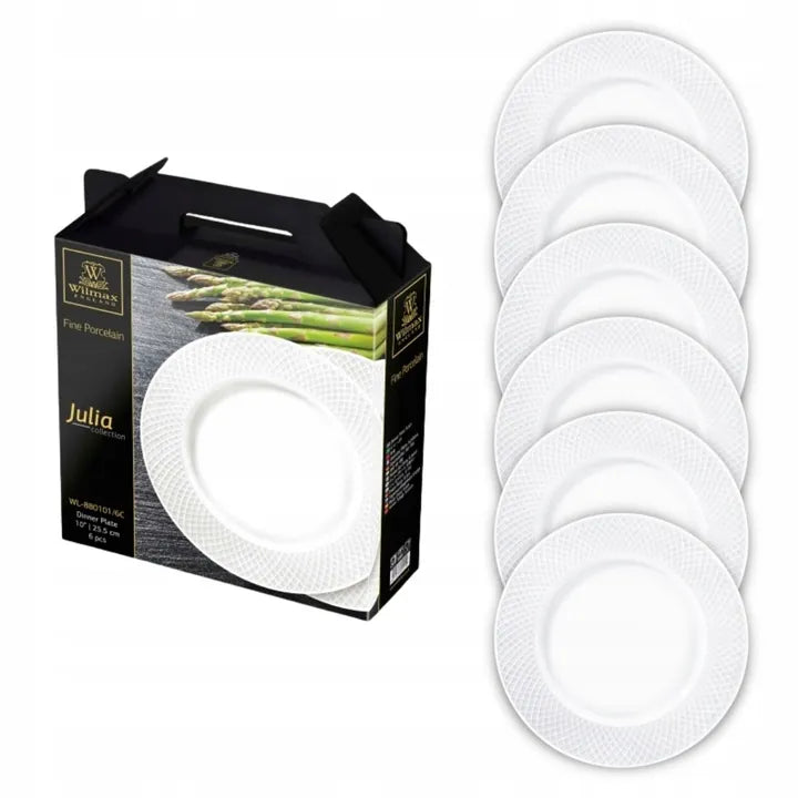 Wilmax Speiseteller 25,5 cm 6er-Set Weiß aus Porzellan
