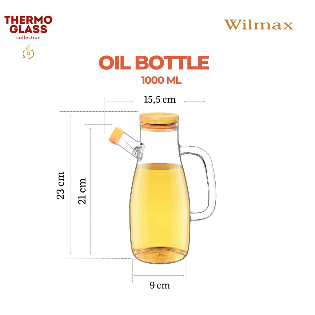 Wilmax Ölflasche 1000 ml mit Filter Transparent aus Glas