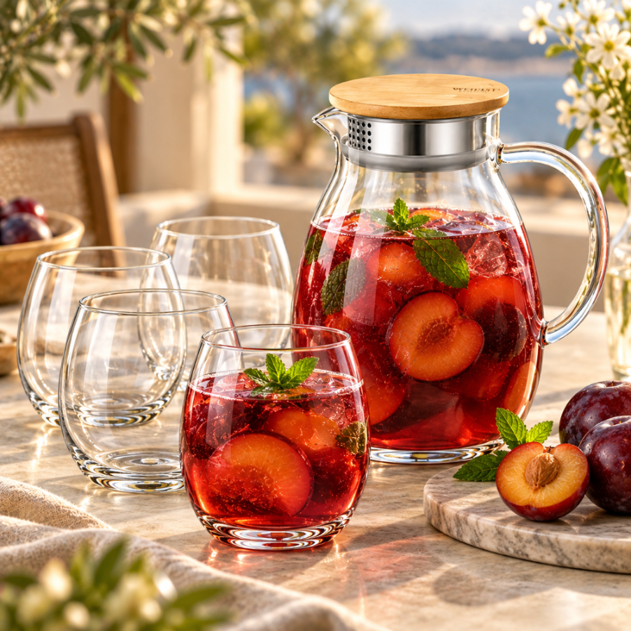 Wilmax Getränkeset 7-teilig mit Krug 1900 ml und 6 Thermogläsern 310 ml