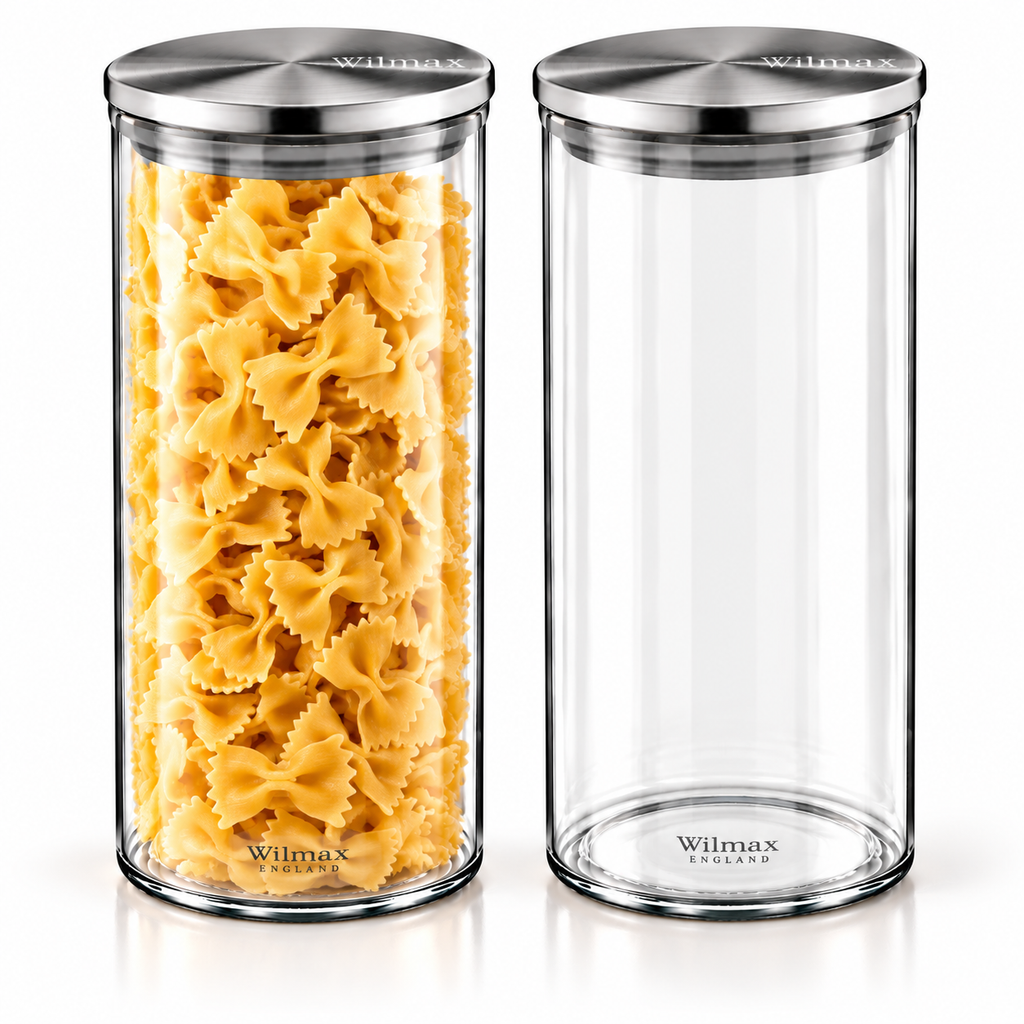 Wilmax Vorratsglas 1600 ml mit Edelstahldeckel 2er-Set Transparent
