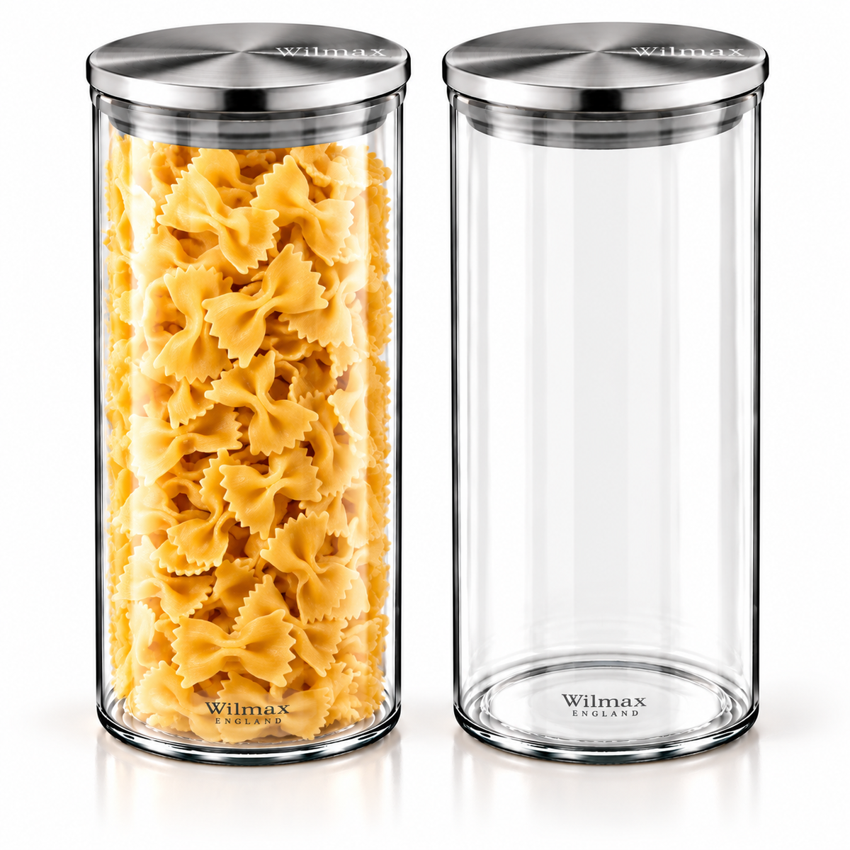 Wilmax Vorratsglas 1600 ml mit Edelstahldeckel 2er-Set Transparent
