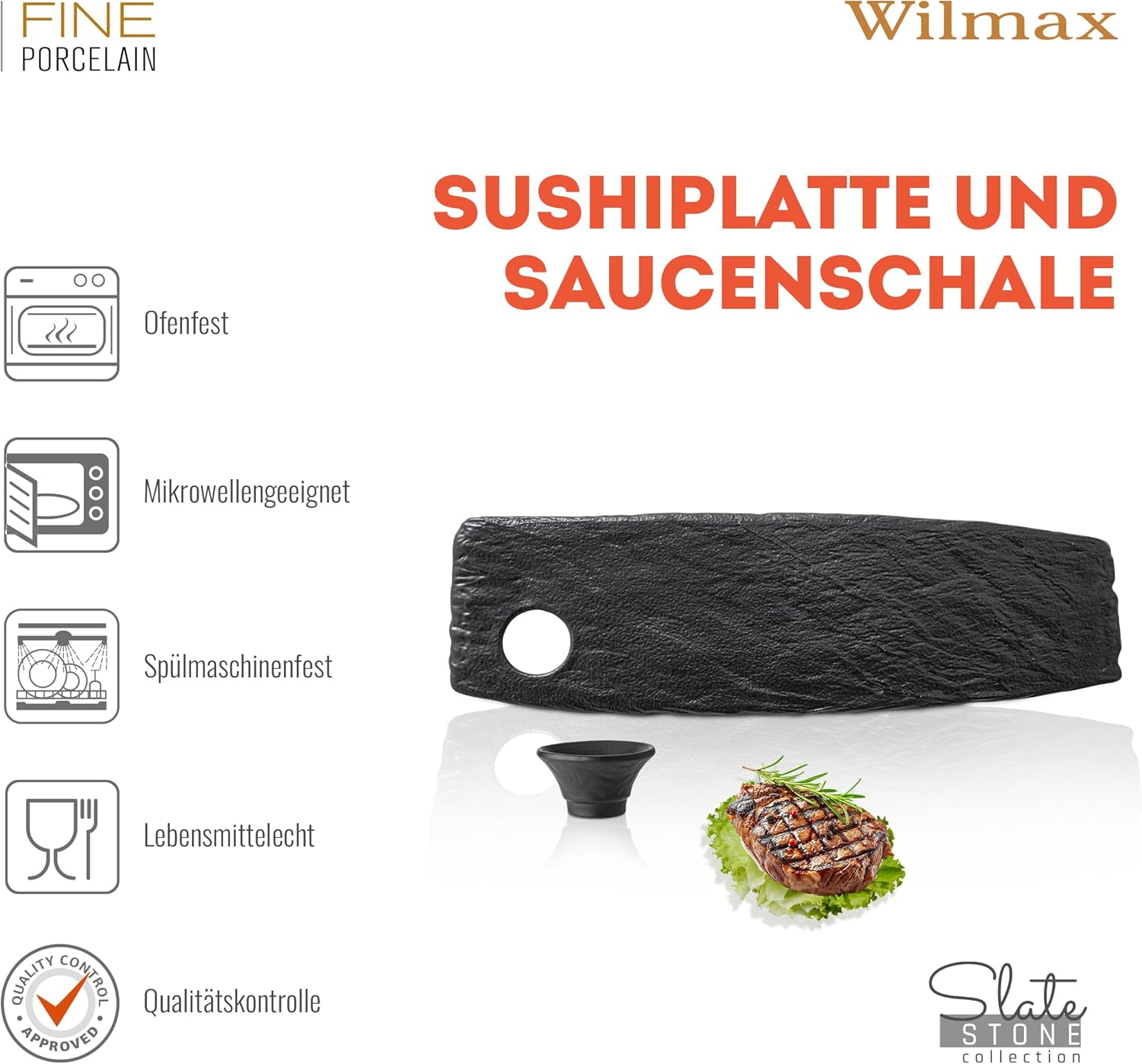 Wilmax Servierplatten- und Saucenschalen-Set 4-teilig Schwarz