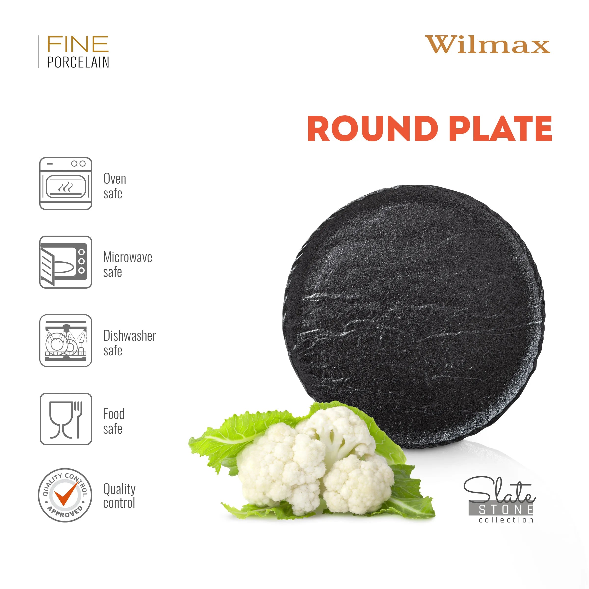 Wilmax Runder Teller 25 cm Schwarz aus Porzellan