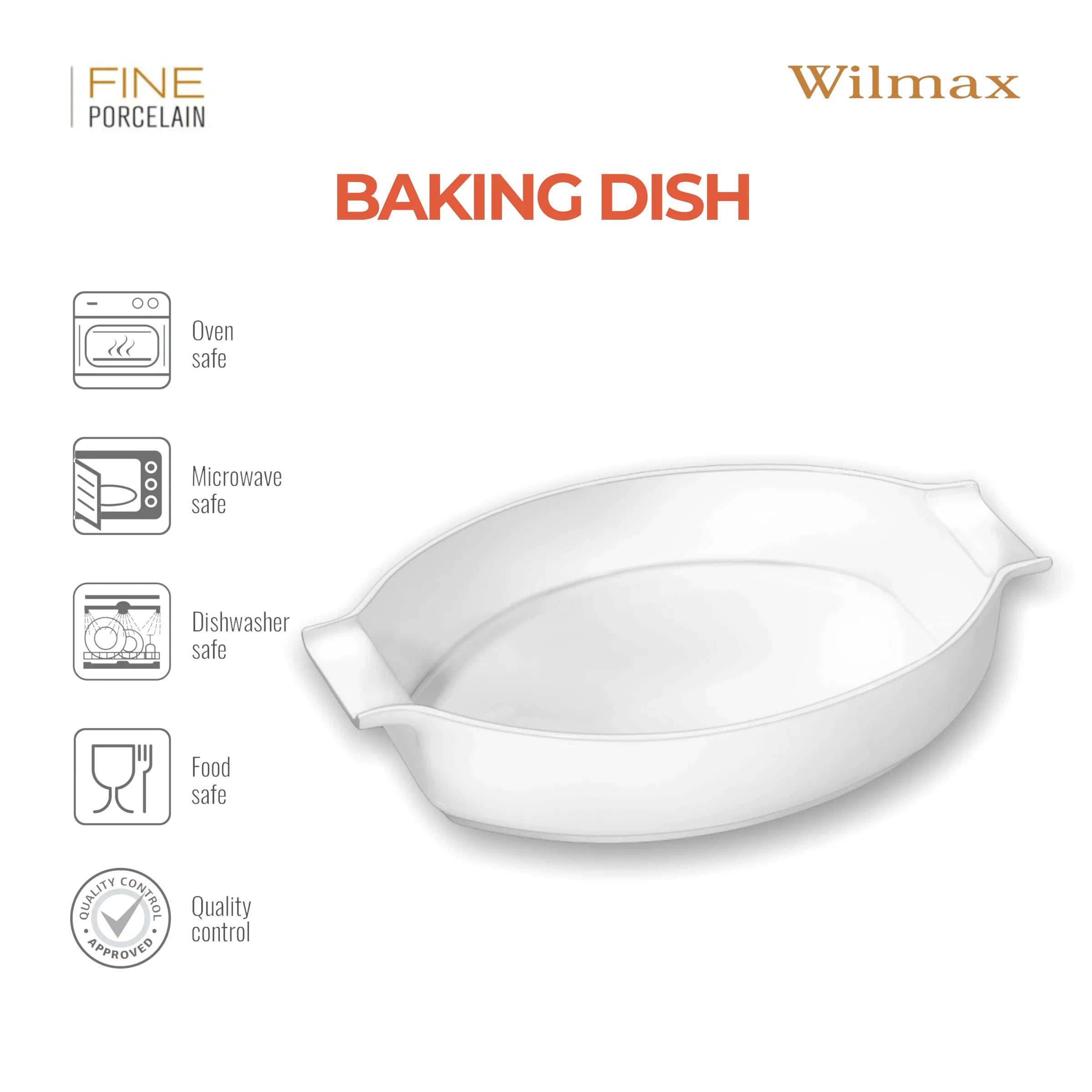 Wilmax Auflaufform mit Griffen 990 ml Weiß aus Porzellan