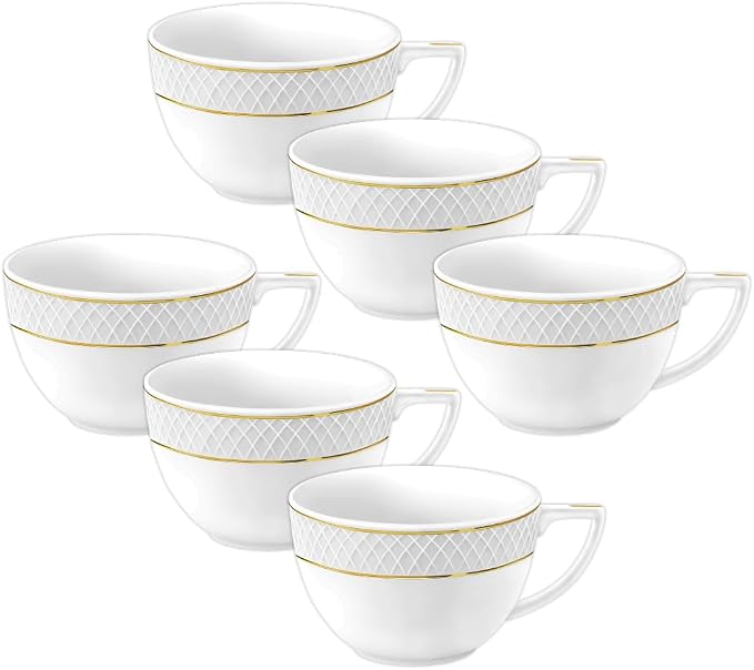 Wilmax Becher 500 ml 6er-Set Weiß mit goldfarbenem Dekor aus Porzellan
