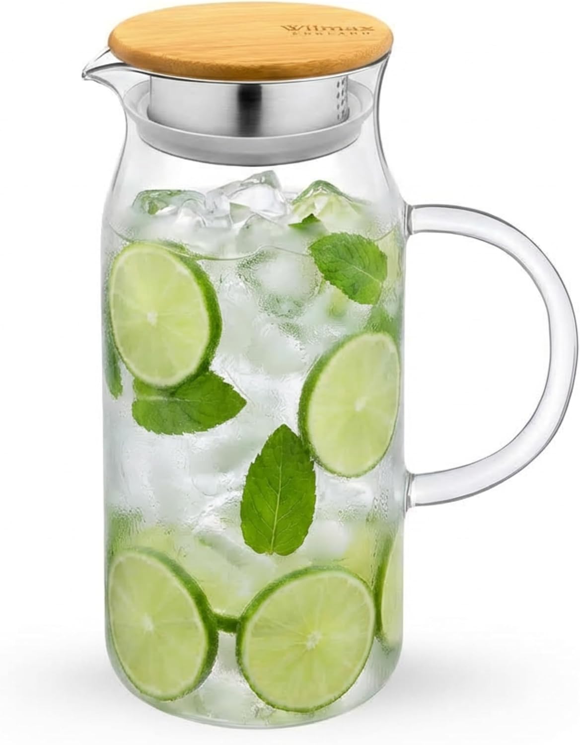 Wilmax Krug 1000 ml mit Bambusdeckel Transparent aus Thermoglas