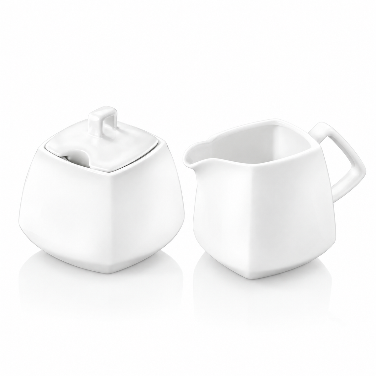 Wilmax Zuckerdose 340 ml und Milchkännchen 300 ml 2-teilig Weiß aus Porzellan