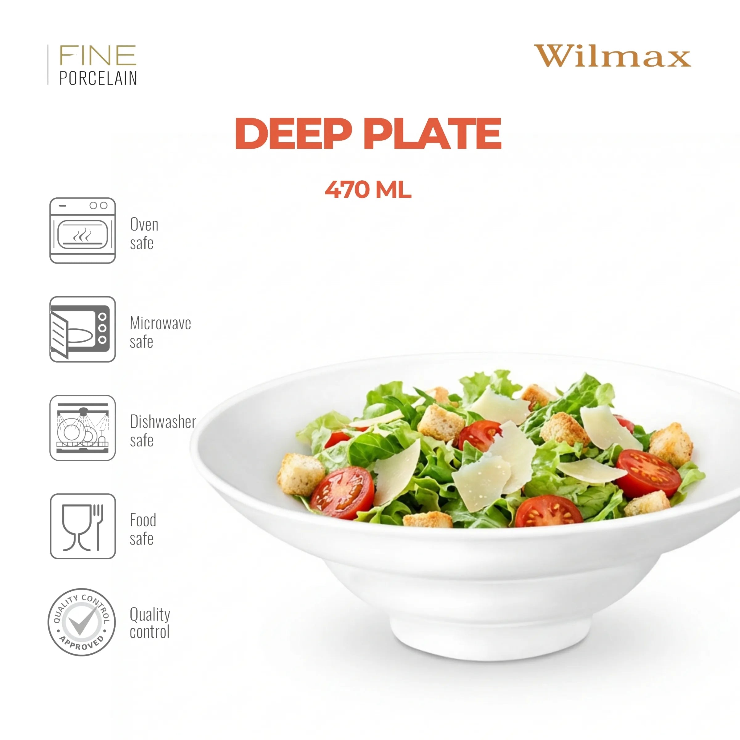 Wilmax Tiefer Teller 25 cm 470 ml Weiß aus Porzellan