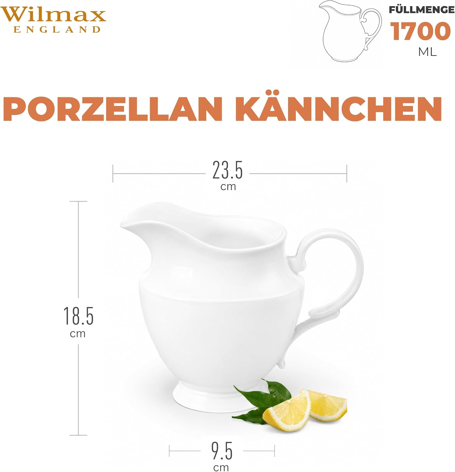 Wilmax Krug 1,7 Liter Weiß aus Porzellan
